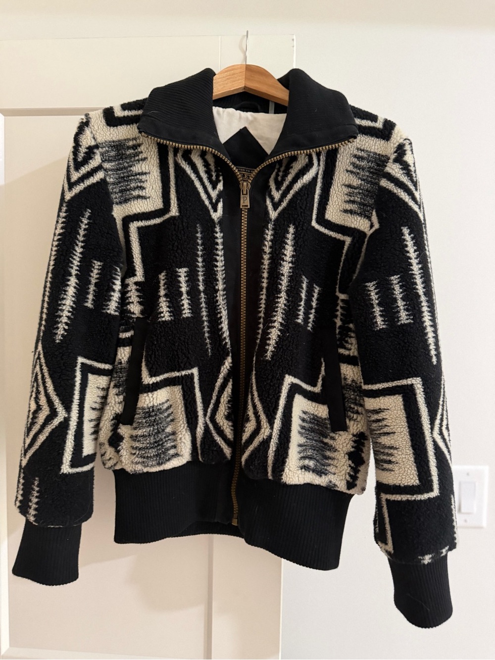 Pendleton Black & Cream Geometric Sherpa Bomber Jacket